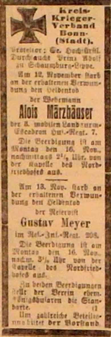 Anzeige im General-Anzeiger vom 16. November 1914