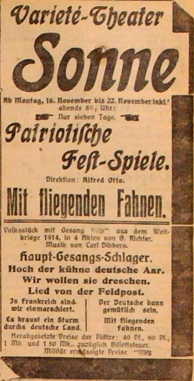Anzeige im General-Anzeiger vom 16. November 1914
