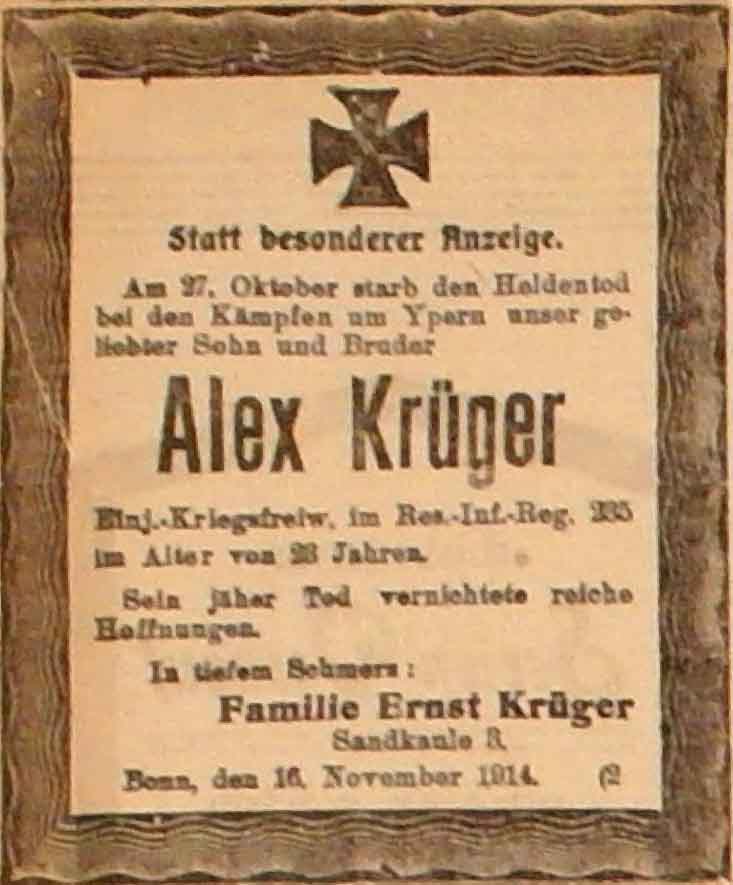 Anzeige im General-Anzeiger vom 16. November 1914