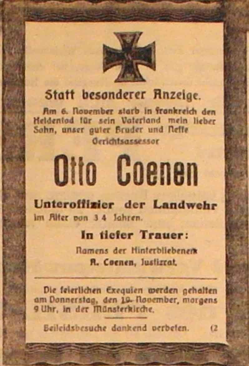 Anzeige im General-Anzeiger vom 17. November 1914