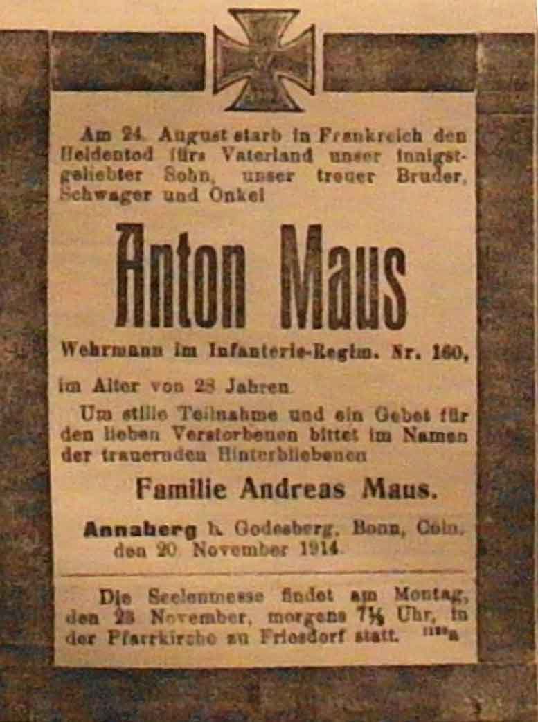 Anzeige in der Deutschen Reichs-Zeitung vom 21. November 1914