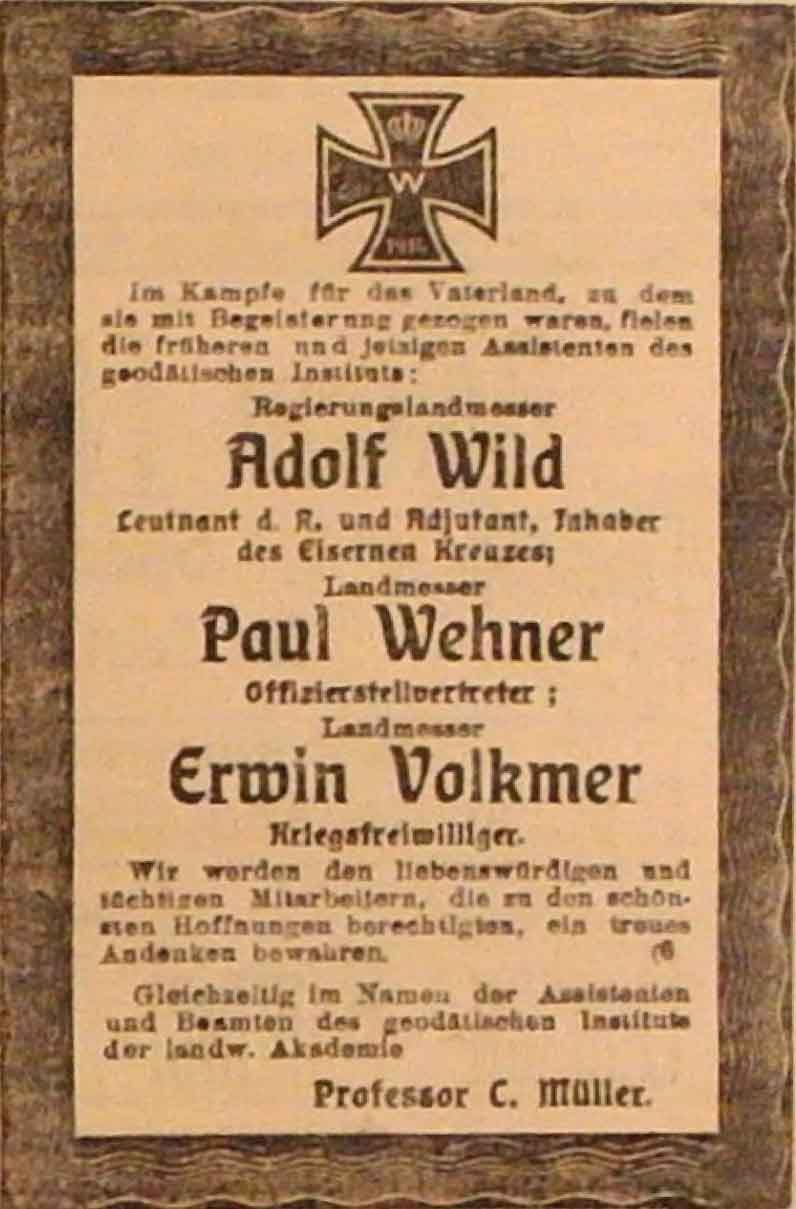 Anzeige im General-Anzeiger vom 21. November 1914