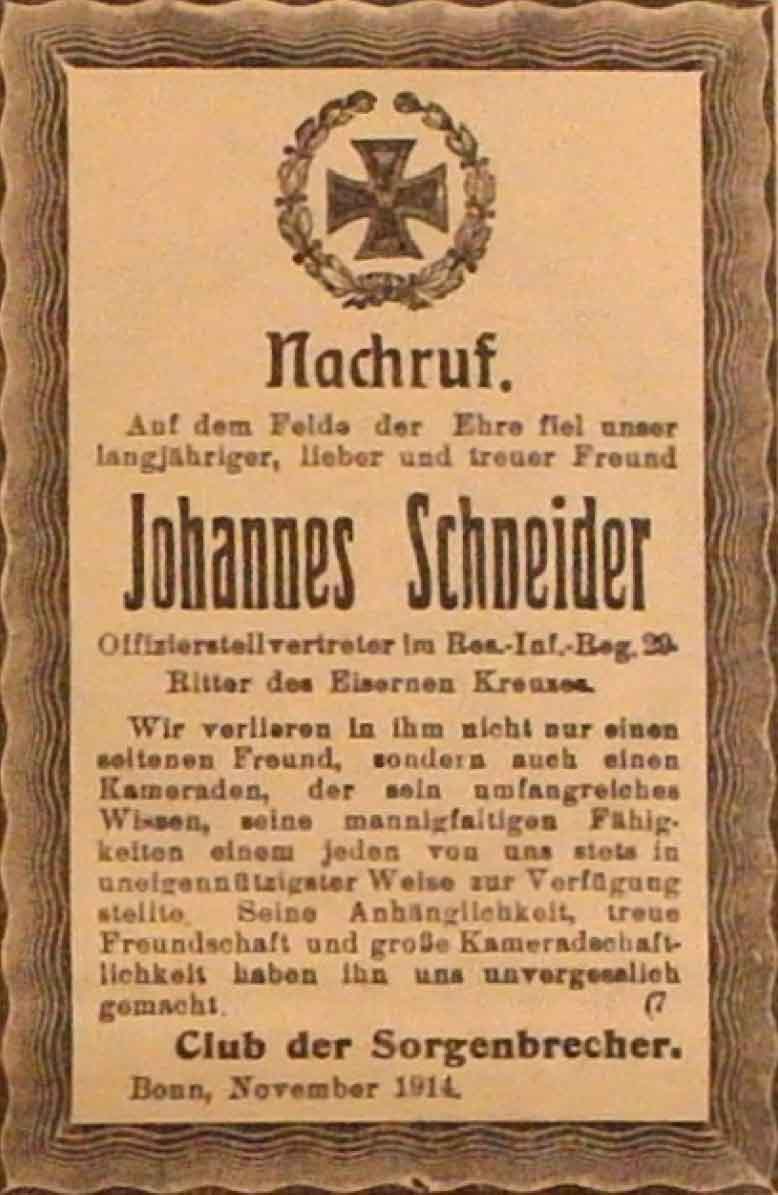 Anzeige im General-Anzeiger vom 22. November 1914
