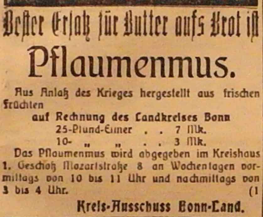 Anzeige im General-Anzeiger vom 22. November 1914