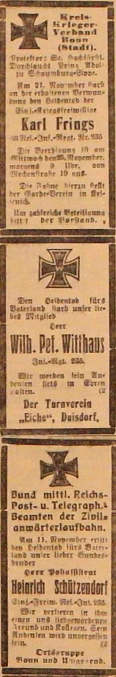 Anzeige im General-Anzeiger vom 24. November 1914