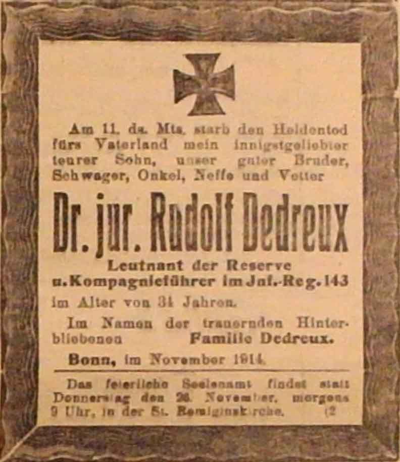 Anzeige im General-Anzeiger vom 24. November 1914