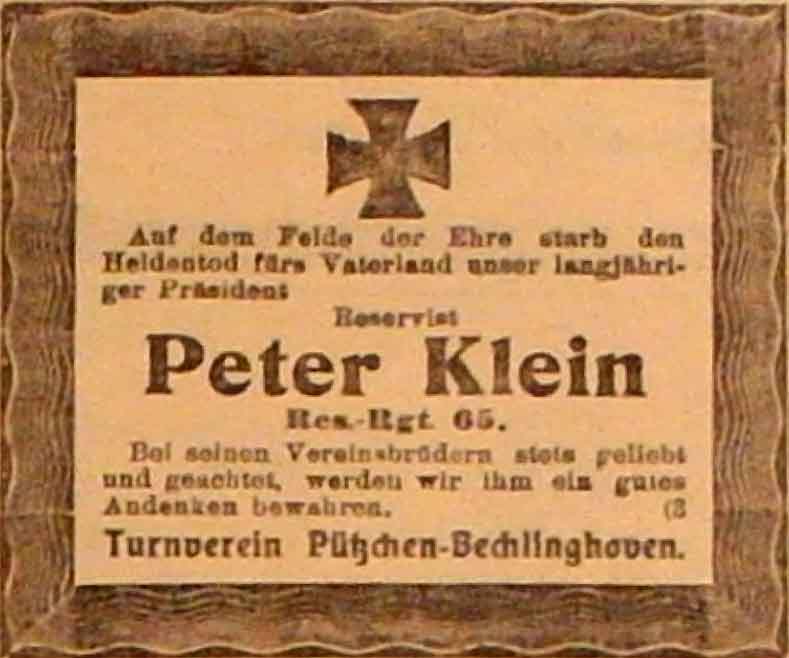 Anzeige im General-Anzeiger vom 25. November 1914