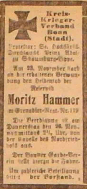 Anzeige im General-Anzeiger vom 25. November 1914