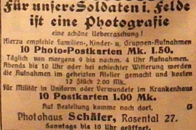 Anzeige im General-Anzeiger vom 25. November 1914