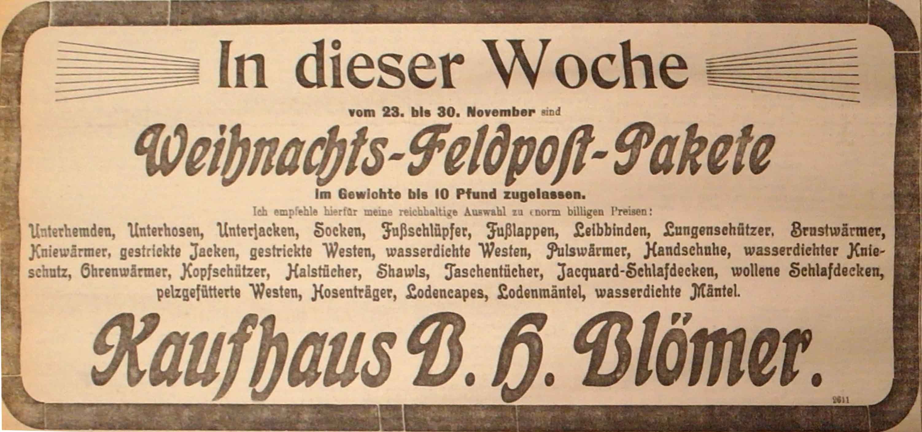Anzeige in der Deutschen Reichs-Zeitung vom 26. November 1914