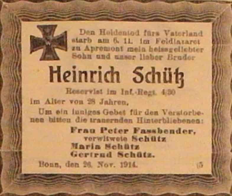 Anzeige im General-Anzeiger vom 27. November 1914
