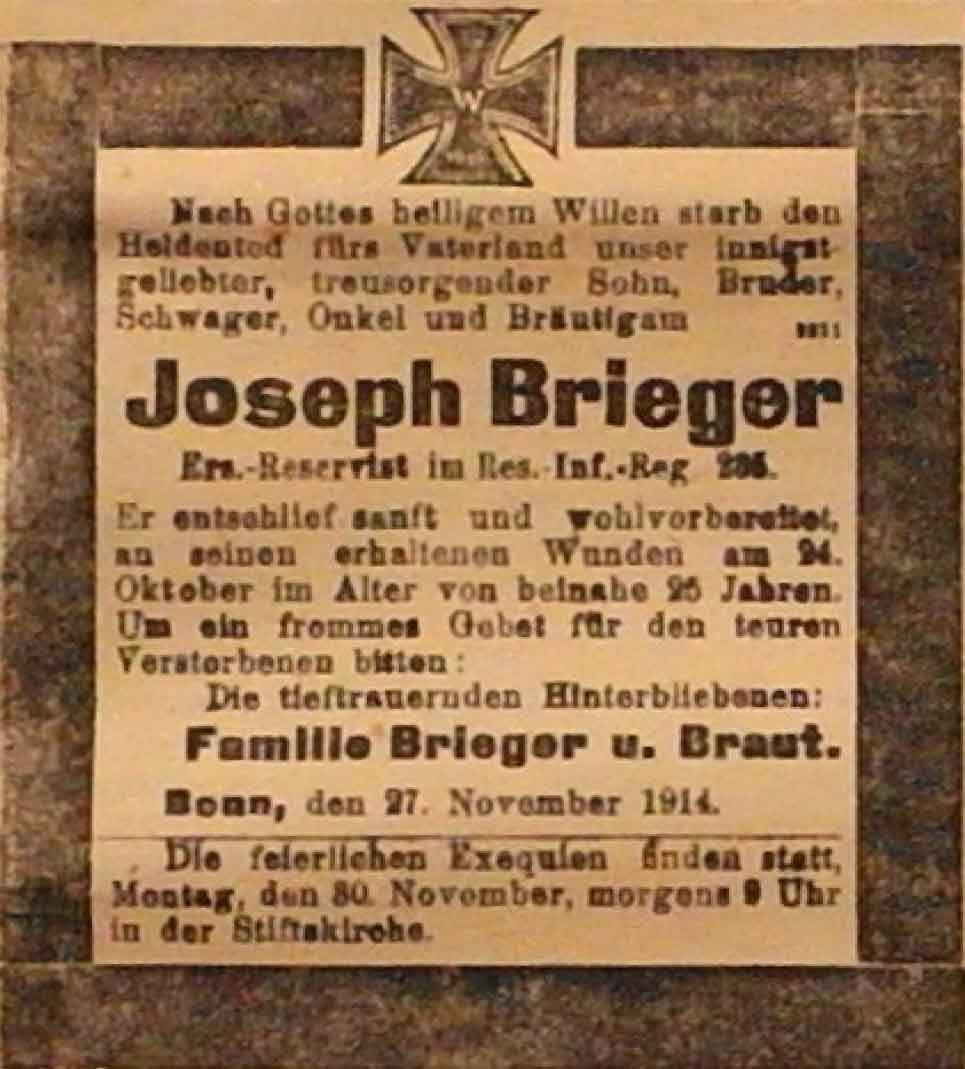 Anzeige in der Deutschen Reichs-Zeitung vom 28. November 1914