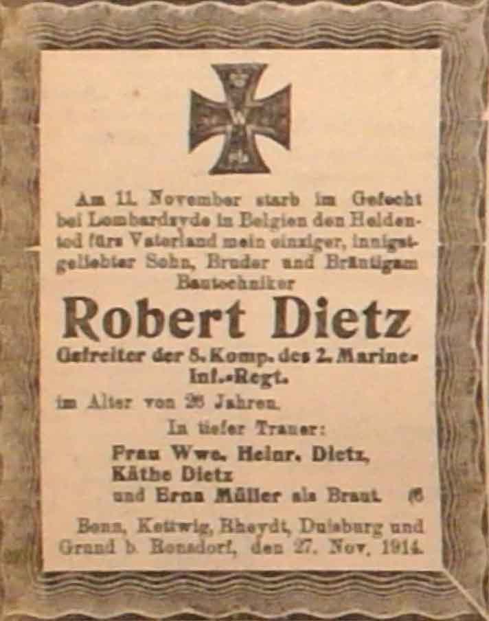 Anzeige im General-Anzeiger vom 28. November 1914