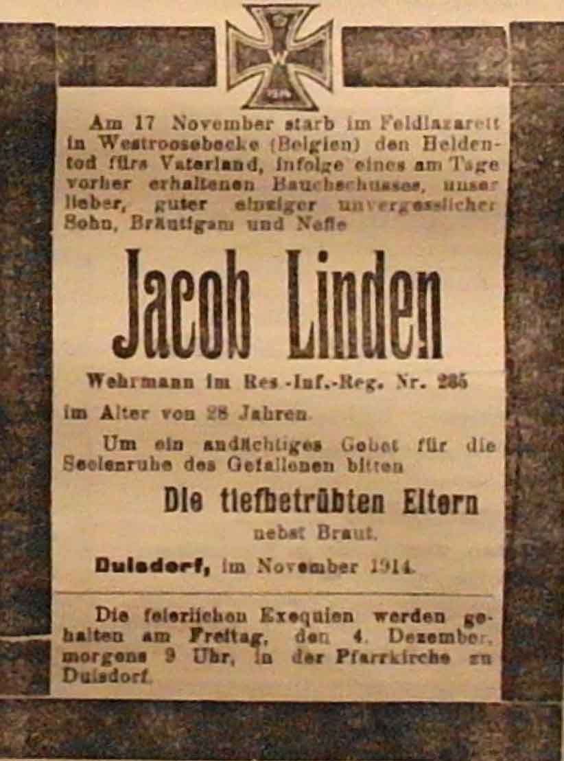 Anzeige in der Deutschen Reichs-Zeitung vom 29. November 1914