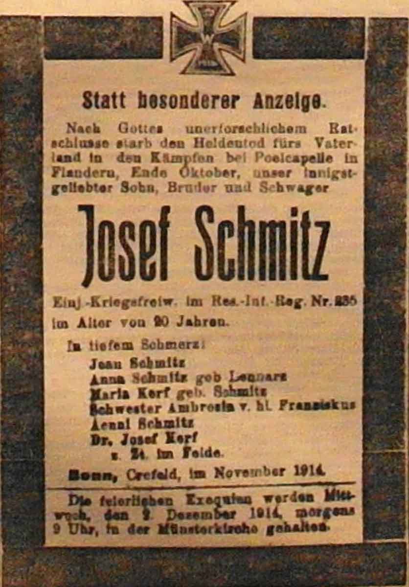 Anzeige in der Deutschen Reichs-Zeitung vom 29. November 1914