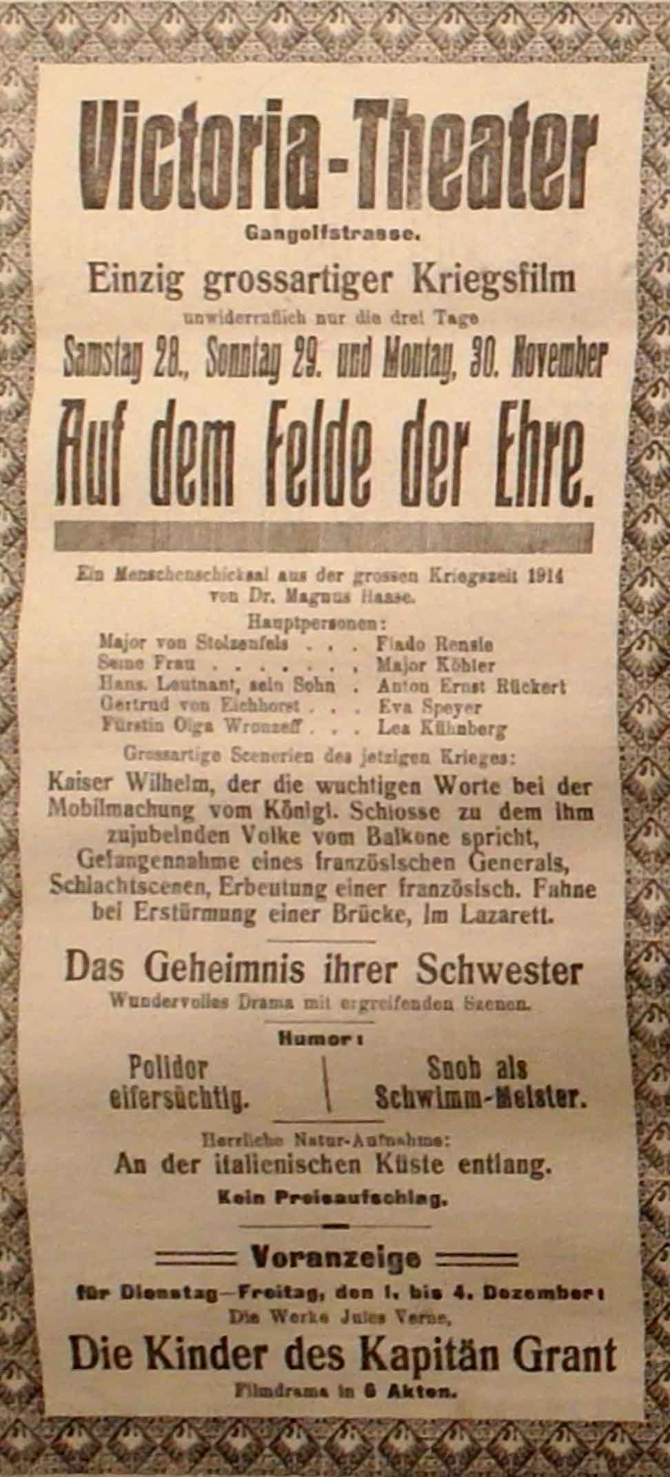 Anzeige in der Deutschen Reichs-Zeitung vom 29. November 1914