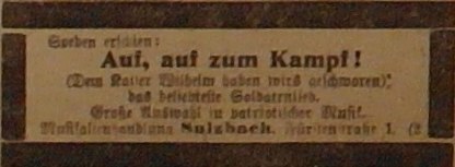 Anzeige im General-Anzeiger vom 5. Oktober 1914