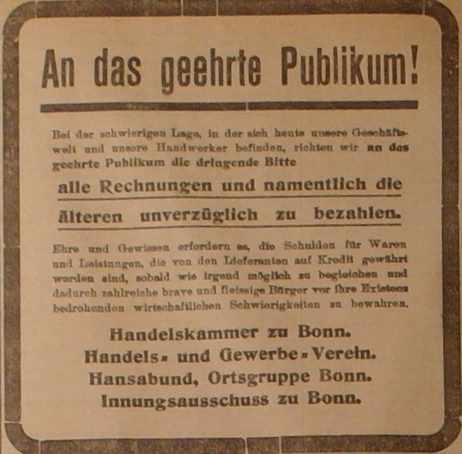 Anzeige im General-Anzeiger vom 5. Oktober 1914