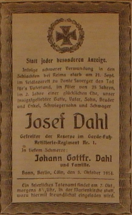Anzeige im General-Anzeiger vom 5. Oktober 1914