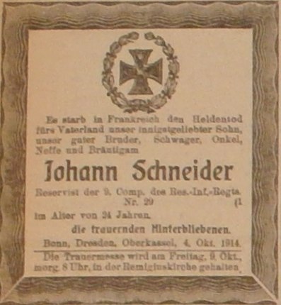 Anzeige im General-Anzeiger vom 5. Oktober 1914