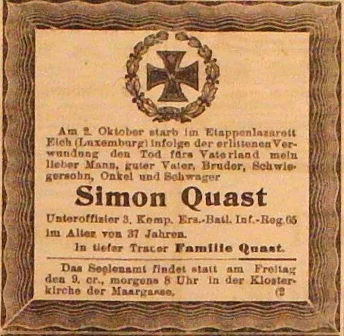 Anzeige im General-Anzeiger vom 6. Oktober 1914