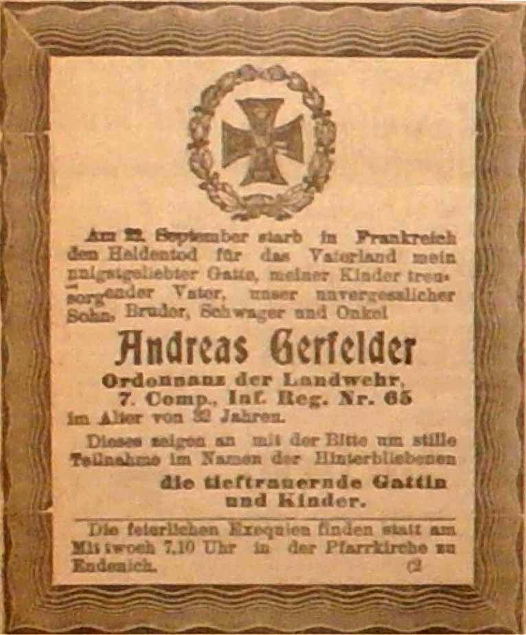 Anzeige im General-Anzeiger vom 6. Oktober 1914