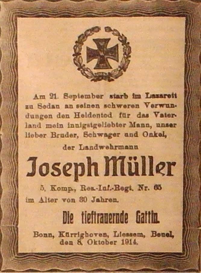 Anzeige im General-Anzeiger vom 8. Oktober 1914