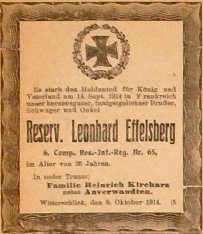 Anzeige im General-Anzeiger vom 9. Oktober 1914