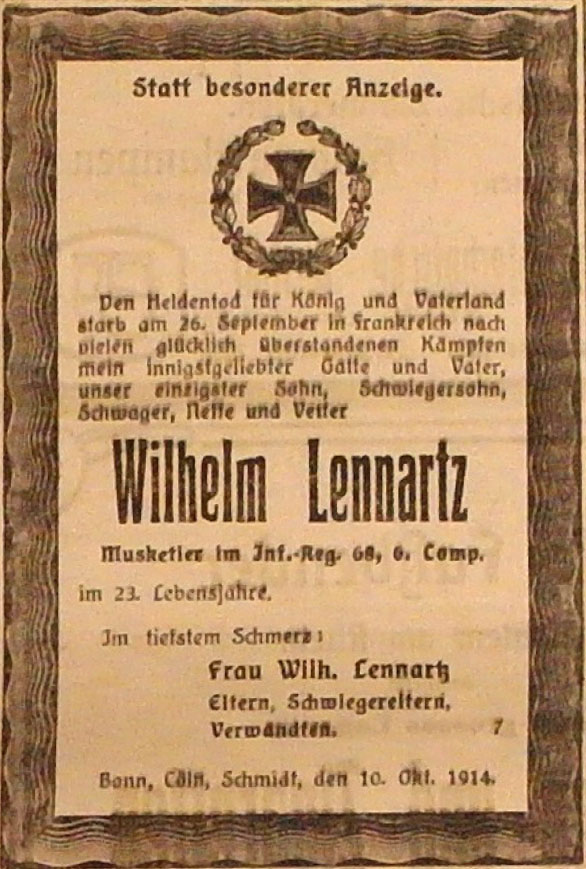Anzeige im General-Anzeiger vom 11. Oktober 1914