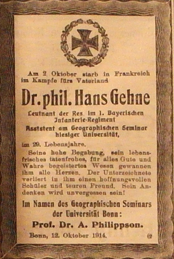 Anzeige im General-Anzeiger vom 13. Oktober 1914