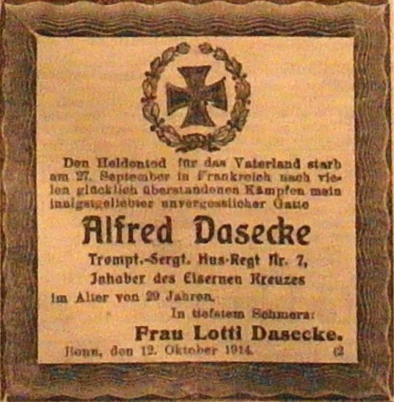 Anzeige im General-Anzeiger vom 13. Oktober 1914