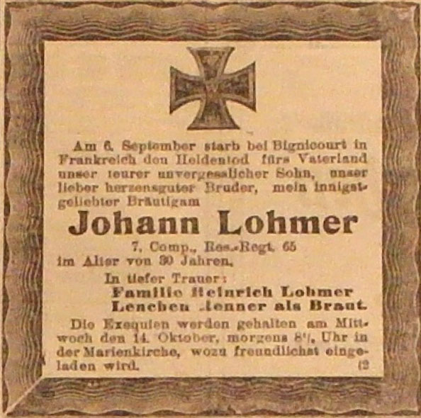 Anzeige im General-Anzeiger vom 13. Oktober 1914