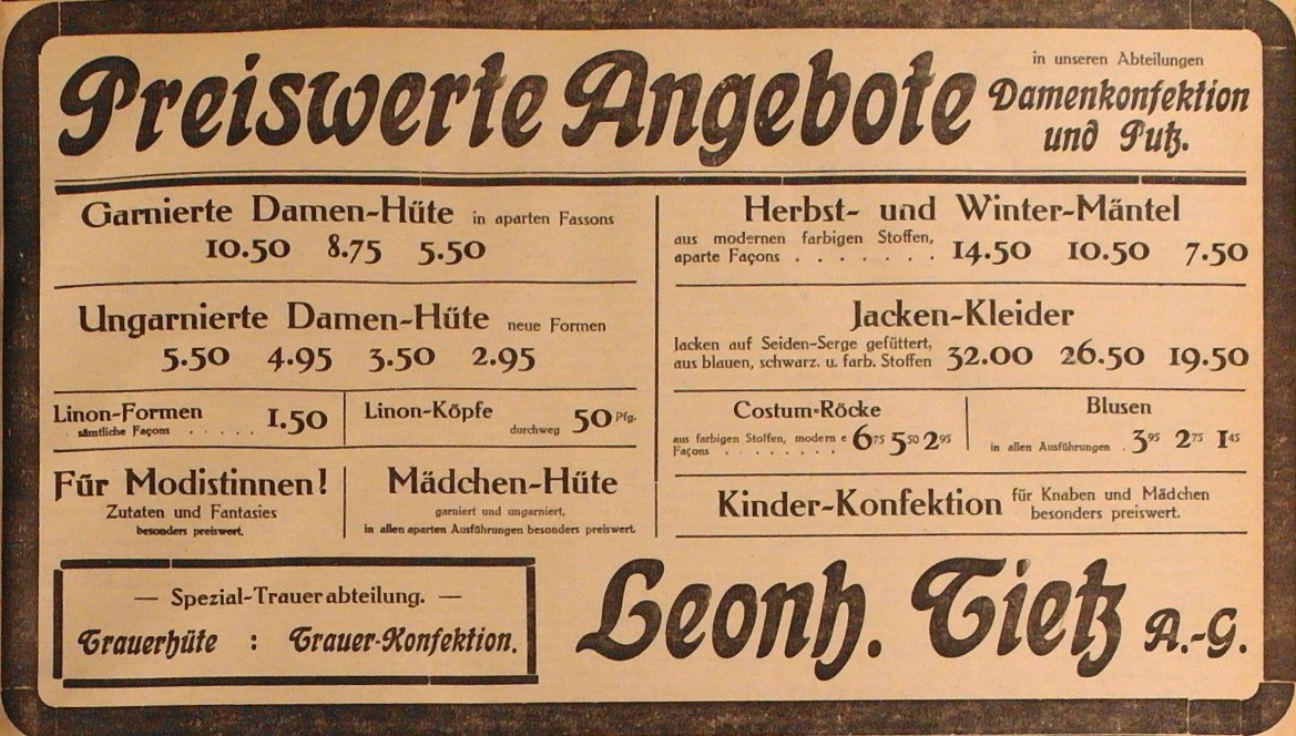 Anzeige im General-Anzeiger vom 14. Oktober 1914