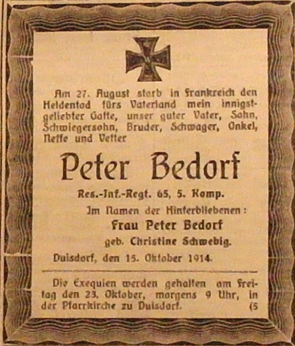 Anzeige im General-Anzeiger vom 16. Oktober 1914