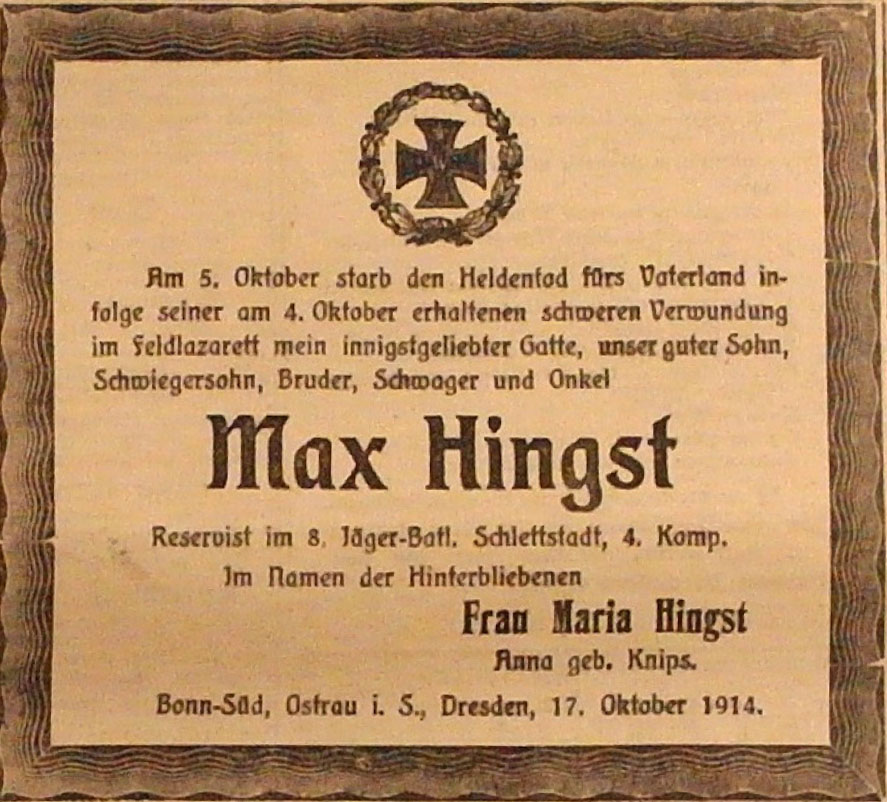 Anzeige im General-Anzeiger vom 17. Oktober 1914