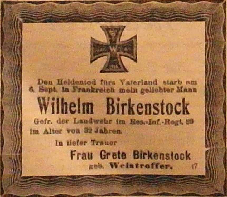Anzeige im General-Anzeiger vom 18. Oktober 1914