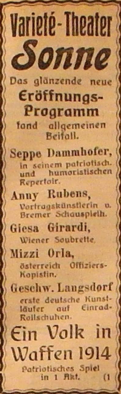 Anzeige im General-Anzeiger vom 19. Oktober 1914