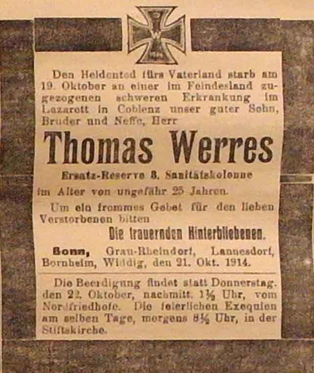 Anzeige in der Deutschen Reichs-Zeitung vom 21. Oktober 1914