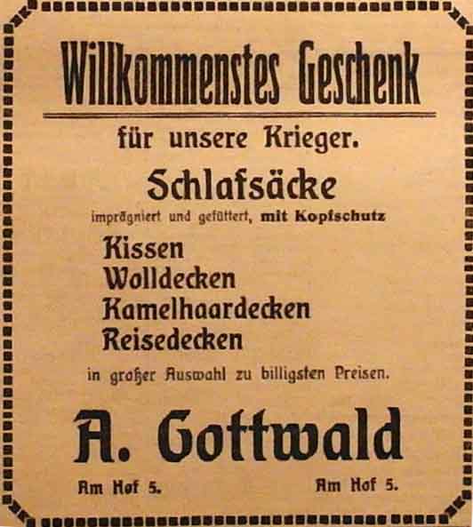 Anzeige im General-Anzeiger vom 21. Oktober 1914
