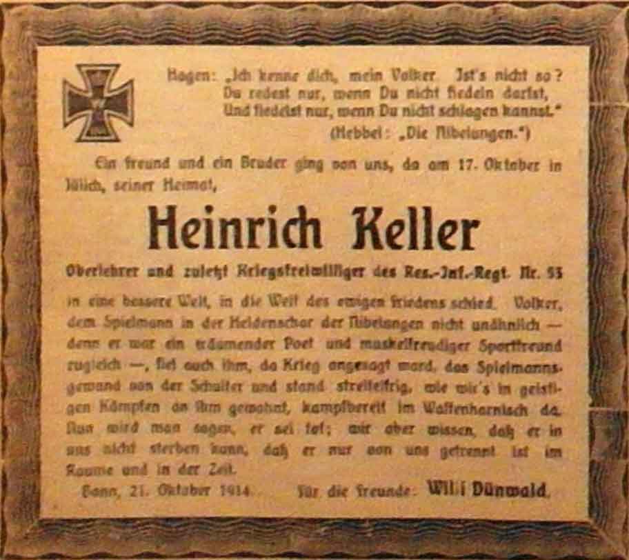 Anzeige im General-Anzeiger vom 21. Oktober 1914