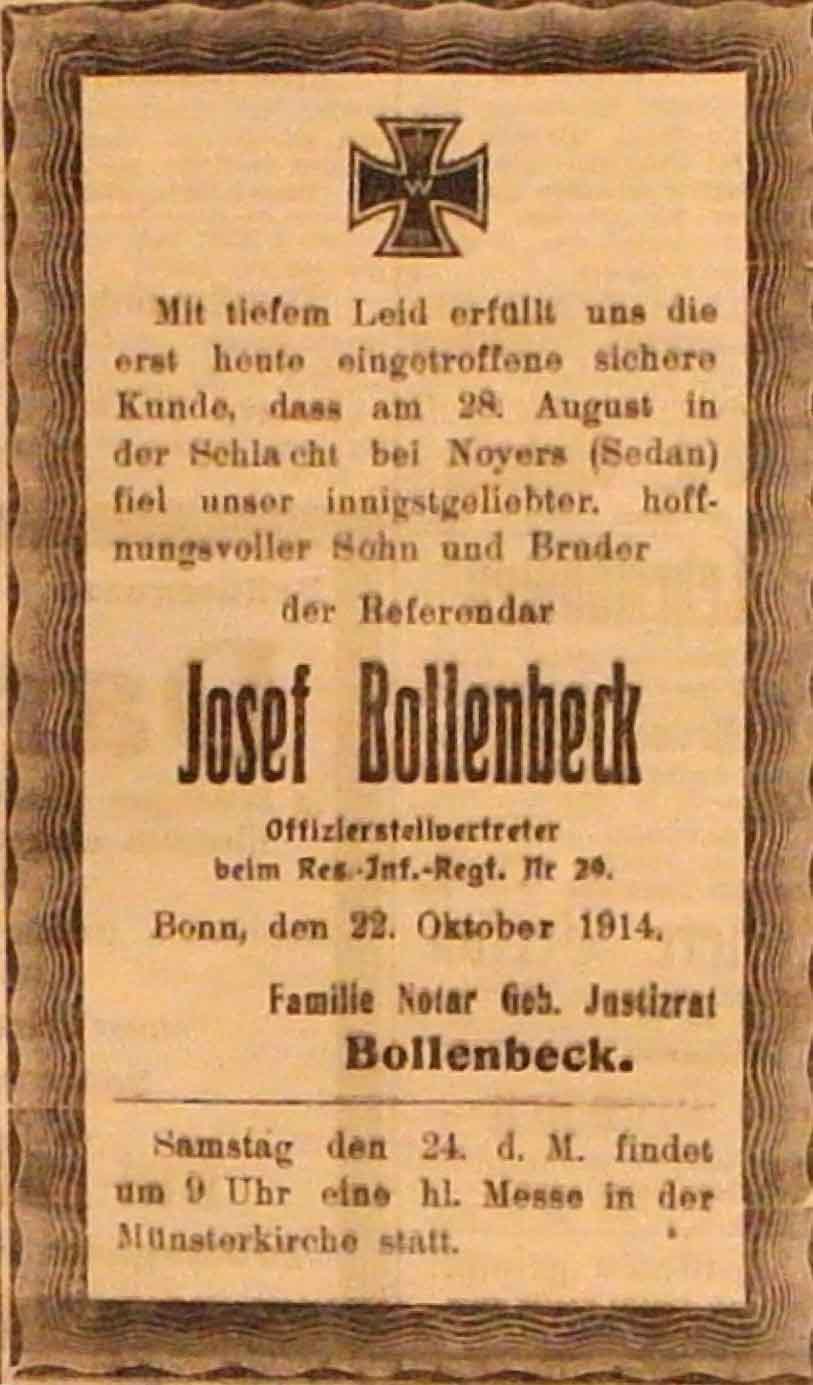 Anzeige im General-Anzeiger vom 23. Oktober 1914