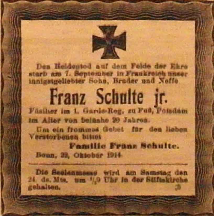 Anzeige im General-Anzeiger vom 23. Oktober 1914