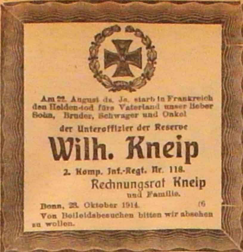 Anzeige im General-Anzeiger vom 24. Oktober 1914
