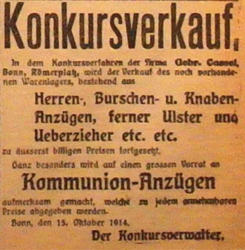 Anzeige im General-Anzeiger vom 24. Oktober 1914