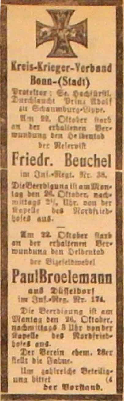 Anzeige im General-Anzeiger vom 26. Oktober 1914