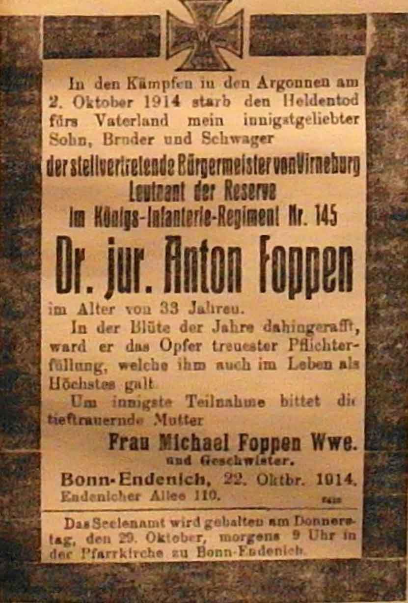 Anzeige in der Deutschen Reichs-Zeitung vom 27. Oktober 1914