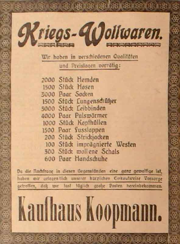 Anzeige im General-Anzeiger vom 27. Oktober 1914