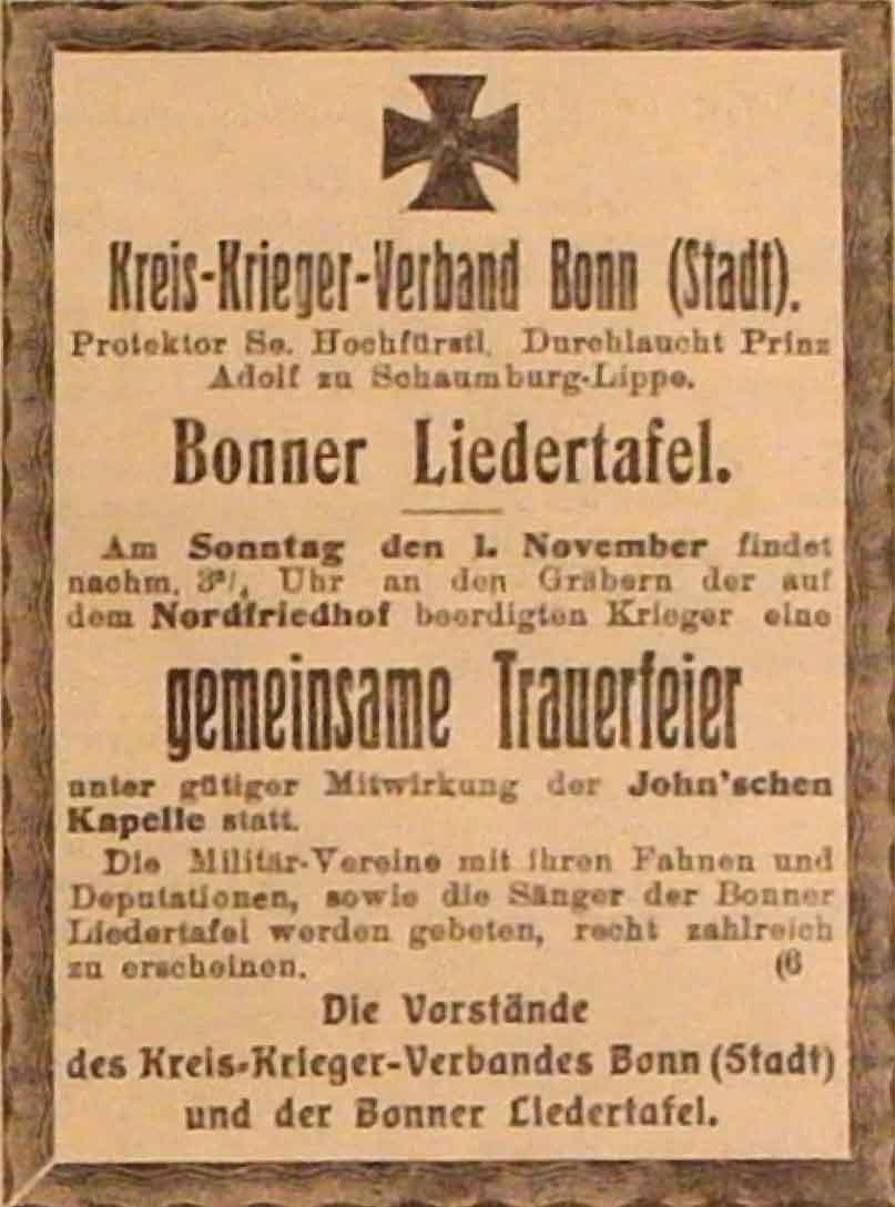 Anzeige im General-Anzeiger vom 30. Oktober 1914