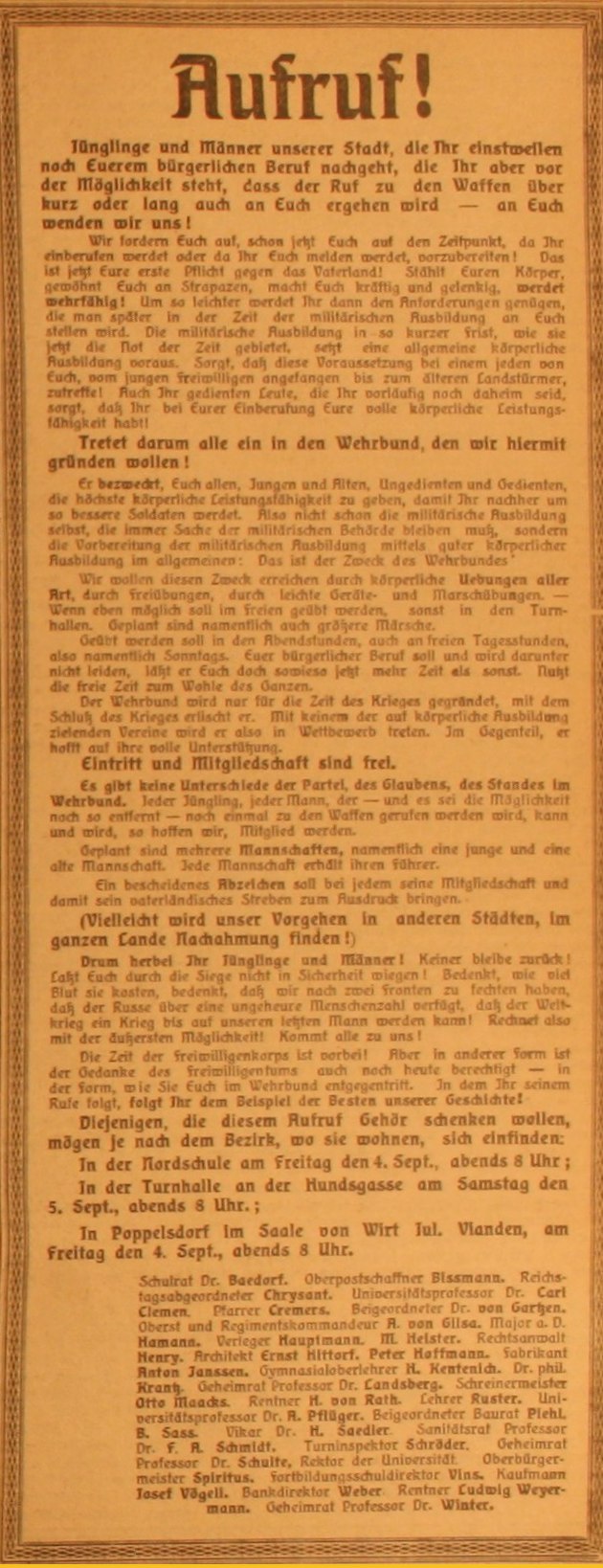 Anzeige im General-Anzeiger vom 2. September 1914