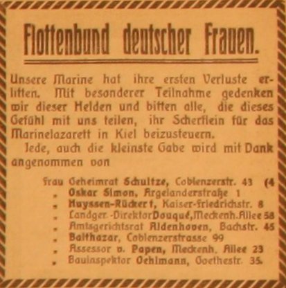 Anzeige im General-Anzeiger vom 3. September 1914